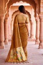 Thumbnail for Sangam Prints Mustard Brown Cotton Blend Woven Work Traditional Saree - Dista
