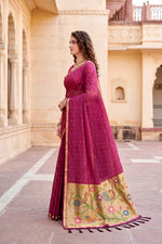 Thumbnail for Sangam Prints Pink Cotton Blend Woven Work Traditional Saree - Dista
