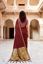 Thumbnail for Sangam Prints Maroon Cotton Blend Woven Work Traditional Saree - Dista