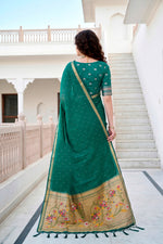 Thumbnail for Sangam Prints Emerald Green Cotton Blend Woven Work Traditional Saree - Dista