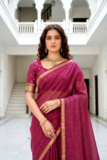 Thumbnail for Sangam Prints Pink Cotton Blend Woven Work Traditional Saree - Dista