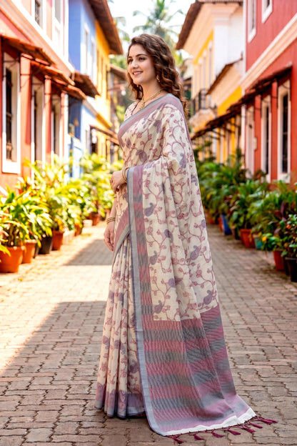 Sangam Prints Red Cotton Blend Woven Work Traditional Saree - Dista