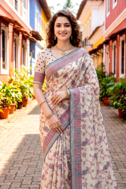 Sangam Prints Red Cotton Blend Woven Work Traditional Saree - Dista