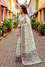 Thumbnail for Sangam Prints Green Cotton Blend Woven Work Traditional Saree - Dista