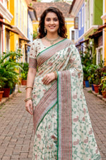 Thumbnail for Sangam Prints Green Cotton Blend Woven Work Traditional Saree - Dista