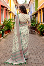 Thumbnail for Sangam Prints Green Cotton Blend Woven Work Traditional Saree - Dista