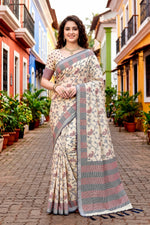 Thumbnail for Sangam Prints Red Cotton Blend Woven Work Traditional Saree - Dista