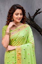 Thumbnail for Sangam Prints Green Cotton Blend Woven Work Traditional Saree - Dista