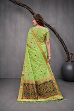 Thumbnail for Sangam Prints Green Cotton Blend Woven Work Traditional Saree - Dista