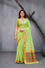 Thumbnail for Sangam Prints Green Cotton Blend Woven Work Traditional Saree - Dista