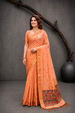 Thumbnail for Sangam Prints Peach Cotton Blend Woven Work Traditional Saree - Dista