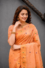 Thumbnail for Sangam Prints Peach Cotton Blend Woven Work Traditional Saree - Dista