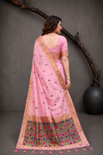 Thumbnail for Sangam Prints Pink Cotton Blend Woven Work Traditional Saree - Dista