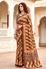 Thumbnail for Sangam Prints Coffee Brown Cotton Blend Woven Work Traditional Saree - Dista