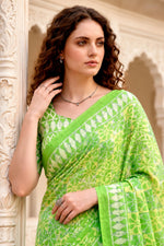 Thumbnail for Sangam Prints Parrot Green Cotton Blend Woven Work Traditional Saree - Dista