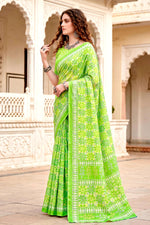Thumbnail for Sangam Prints Parrot Green Cotton Blend Woven Work Traditional Saree - Dista