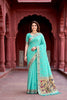 Sangam Prints Aqua Green Cotton Blend Woven Work Traditional Saree - Dista