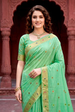 Thumbnail for Sangam Prints Mint Green Cotton Blend Woven Work Traditional Saree - Dista