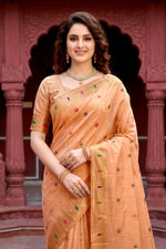 Thumbnail for Sangam Prints Peach Cotton Blend Woven Work Traditional Saree - Dista