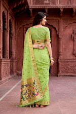 Thumbnail for Sangam Prints Parrot Green Cotton Blend Woven Work Traditional Saree - Dista