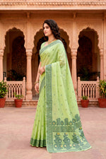 Thumbnail for Sangam Prints Green Cotton Blend Woven Work Traditional Saree - Dista