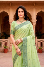 Thumbnail for Sangam Prints Green Cotton Blend Woven Work Traditional Saree - Dista