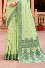 Thumbnail for Sangam Prints Green Cotton Blend Woven Work Traditional Saree - Dista