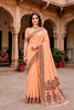 Sangam Prints Peach Cotton Blend Woven Work Traditional Saree - Dista
