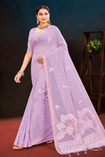 Thumbnail for Sangam Prints Lavender Cotton Blend Woven Work Traditional Saree - Dista