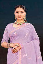 Thumbnail for Sangam Prints Lavender Cotton Blend Woven Work Traditional Saree - Dista