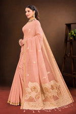 Thumbnail for Sangam Prints Peach Cotton Blend Woven Work Traditional Saree - Dista