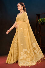 Thumbnail for Sangam Prints Beige Gold Cotton Blend Woven Work Traditional Saree - Dista