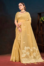 Thumbnail for Sangam Prints Beige Gold Cotton Blend Woven Work Traditional Saree - Dista