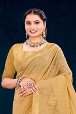 Thumbnail for Sangam Prints Beige Gold Cotton Blend Woven Work Traditional Saree - Dista