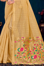Thumbnail for Sangam Prints Beige Gold Cotton Blend Woven Work Traditional Saree - Dista