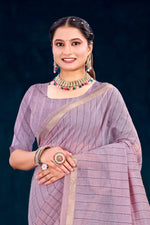 Thumbnail for Sangam Prints Dusty Lavender Cotton Blend Woven Work Traditional Saree - Dista