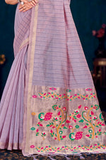 Thumbnail for Sangam Prints Dusty Lavender Cotton Blend Woven Work Traditional Saree - Dista