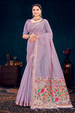 Thumbnail for Sangam Prints Dusty Lavender Cotton Blend Woven Work Traditional Saree - Dista