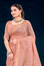 Thumbnail for Sangam Prints Rose Peach Cotton Blend Woven Work Traditional Saree - Dista