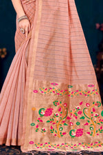 Thumbnail for Sangam Prints Rose Peach Cotton Blend Woven Work Traditional Saree - Dista