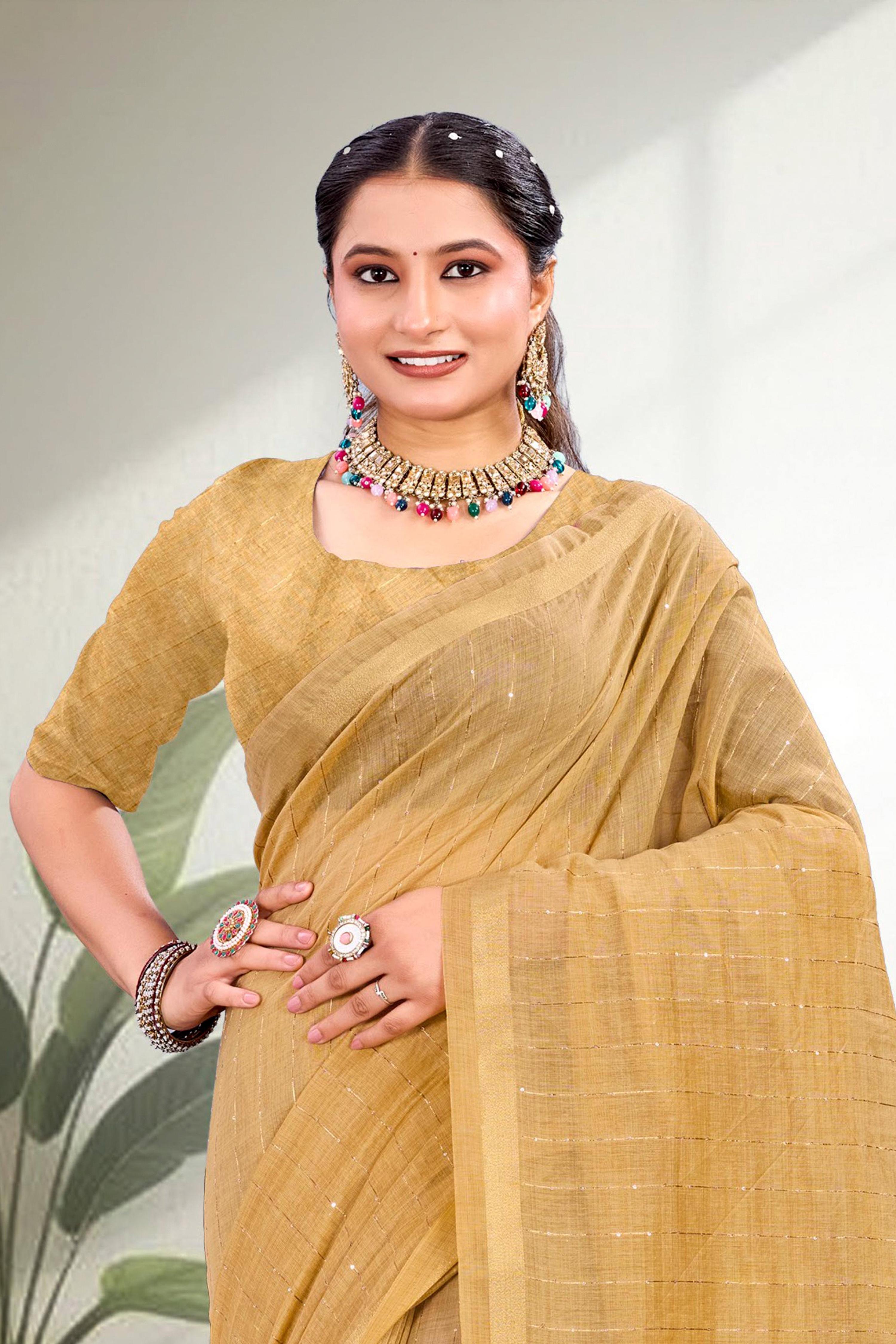 Sangam Prints Mustard Gold Cotton Blend Woven Work Traditional Saree - Dista