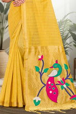 Thumbnail for Sangam Prints Mustard Yellow Cotton Blend Woven Work Traditional Saree - Dista