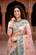 Thumbnail for Sangam Prints Dusty Peach Cotton Blend Woven Work Traditional Saree - Dista