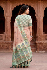 Thumbnail for Sangam Prints Dusty Peach Cotton Blend Woven Work Traditional Saree - Dista