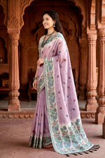 Thumbnail for Sangam Prints Lavender Cotton Blend Woven Work Traditional Saree - Dista