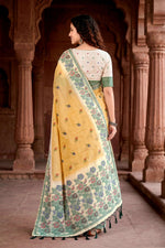Thumbnail for Sangam Prints Mustard Yellow Cotton Blend Woven Work Traditional Saree - Dista