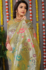 Thumbnail for Jyoti Fashion Women's Mehndi Banarasi Silk Zari Woven Saree with Blouse - Distacart