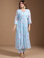 Thumbnail for Ode by House of Pataudi Women Floral Printed Regular Kurta with Trousers & With Dupatta - Distacart