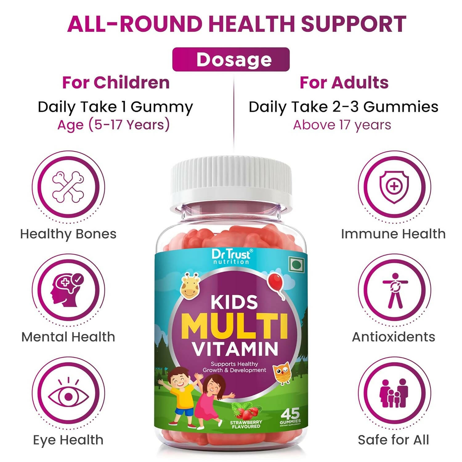 Dr Trust Nutrition Kids Multivitamin Gummies - Strawberry Flavor - Distacart