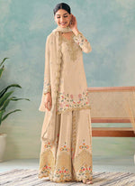 Thumbnail for Vegaa Fashion Cream Premium Chinon Embroidered Palazzo Suit